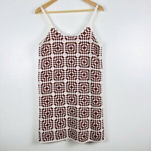WILLOW & WIND Crochet Granny Squares White Brown Mini Tank Dress Cover Up L Boho
